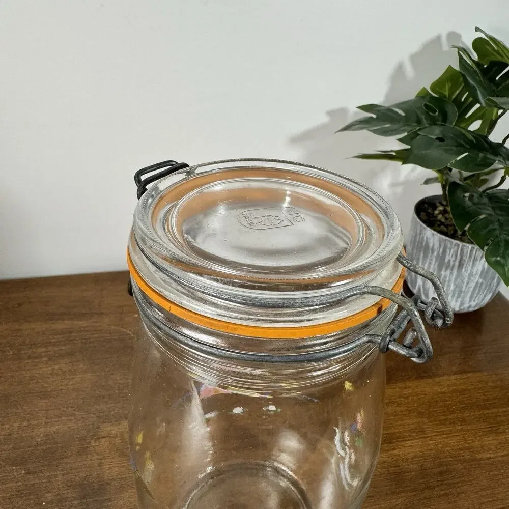 Vintage ARC France Glass Heartland Canister w/ Wire Hinged Lid Cottagecore 1.5 L